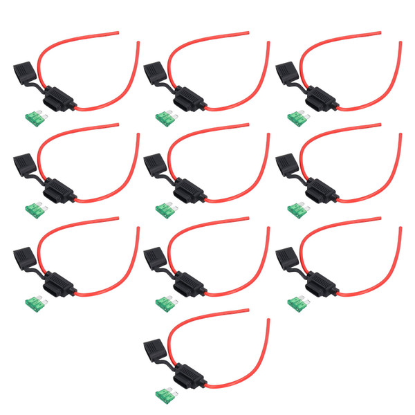 10Set Inline Fuse Holder Melting Resistance Easy Wiring Waterproof Fuse Holder with Fuse 12AWG, 30A