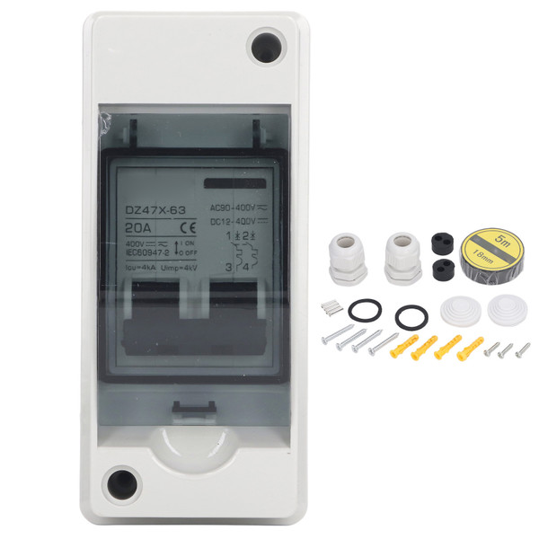 DC Miniature Circuit Breaker 2P 20A DC12V‑400V AC90‑400V Disconnecting Switch IP65 Waterproof for Solar PV System