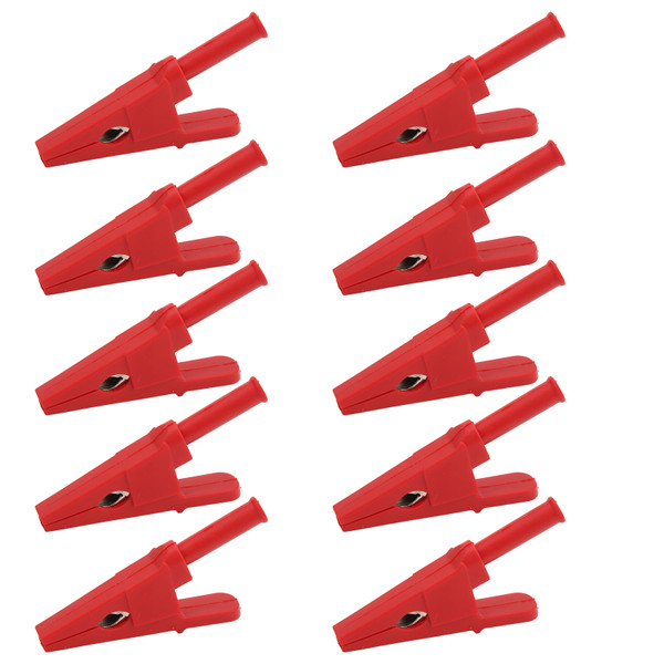 10Pcs Power Test Clip 20mm Opening Good Conductivity Safety Type Test Clamp with 4mm Jack for Electrical CircuitRed