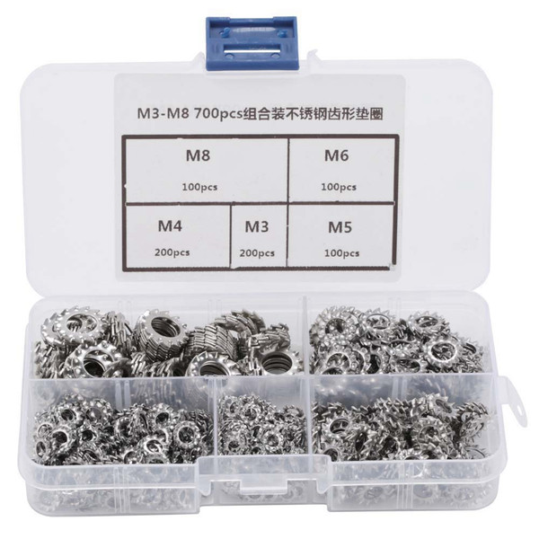 700pcs M3-M8 Combination Box Stainless Steel 304 External Toothed Washer Kit