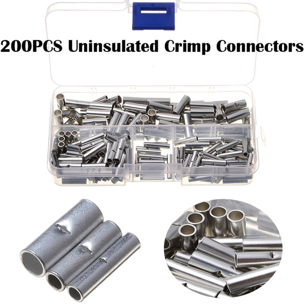 200PCS/Box Non-Insulated Butt Connectors Uninsulated Electrical Wire Ferrule Cable Crimp Terminals with Storage Case