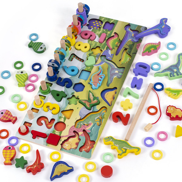 Children's Magnetic Fishing Toy Early Education Logarithmic Board Wooden Number Puzzle Shape Sorting for Kids Toddlers Preschoolers