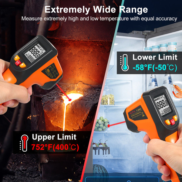 NJTY Infrared Thermometer Non-Contact Digital Temperature Gun -50°C~400°C (-58°F~752°F) with Emissivity Function IR Thermometer for Industrial, Kitchen Cooking, Automotive, Not for Human Body Temp