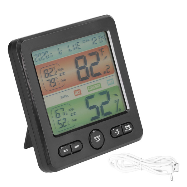 Indoor Temperature Humidity Gauge Clock Large Screen Electronic Digital Display Thermometer Hygrometer TS‑6211Black
