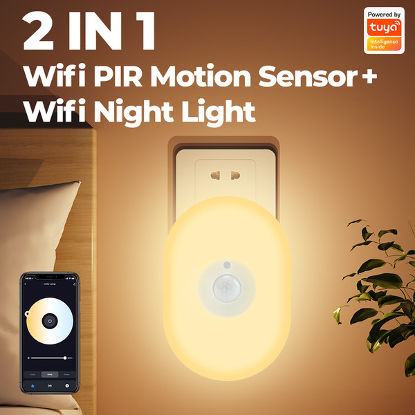 Tuya WiFi Intelligent Humanbody Induction Small Night Lamp Multi-Gear Dimming Household Bedside Light Mobilepohone Control Colorful Bedroom Lamp Compatible with Amazon Alexa  Home
