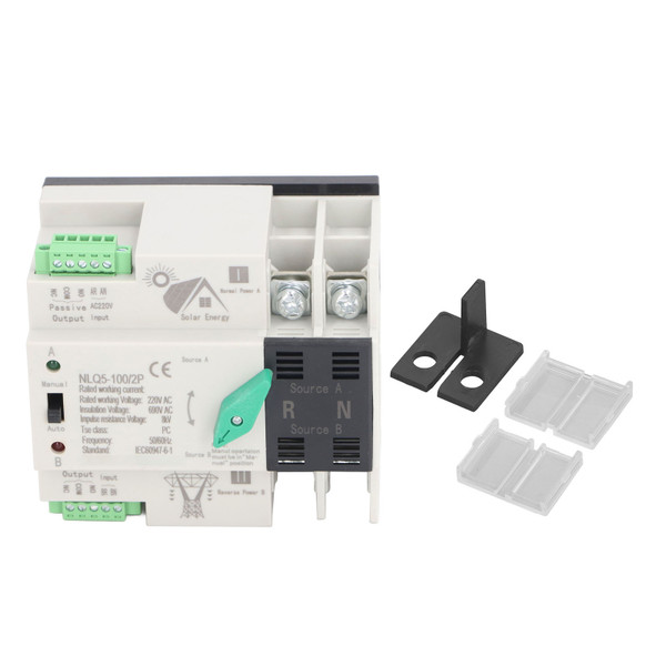 Dual Power Automatic Transfer Switch 2P PV to Utility Mini ATS Dual Power Generator Changeover Switch AC220V 100A