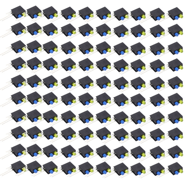 100Pcs LED Light Holder 90 Degree Bend Dual Hole Industrial Parts Black Up Yellow Down Blue