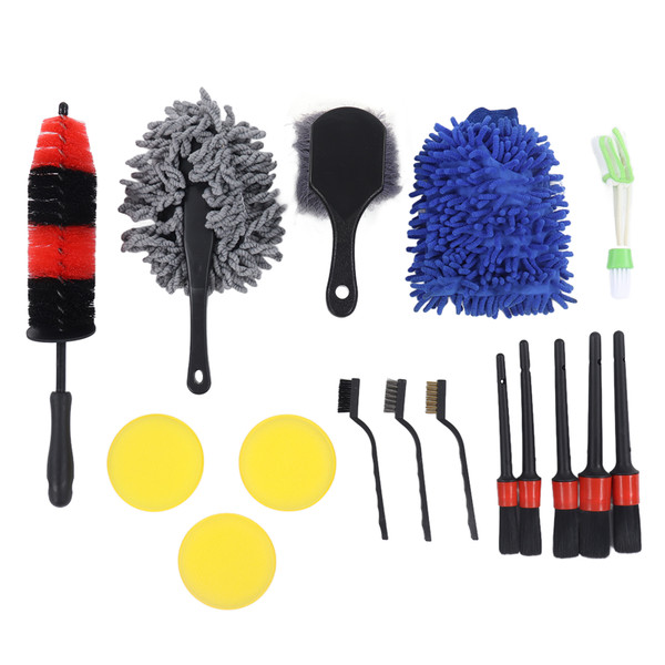 16Pcs Car Detailing Brush Auto Detail Cleaning Tool Set Kit for Interior Exterior