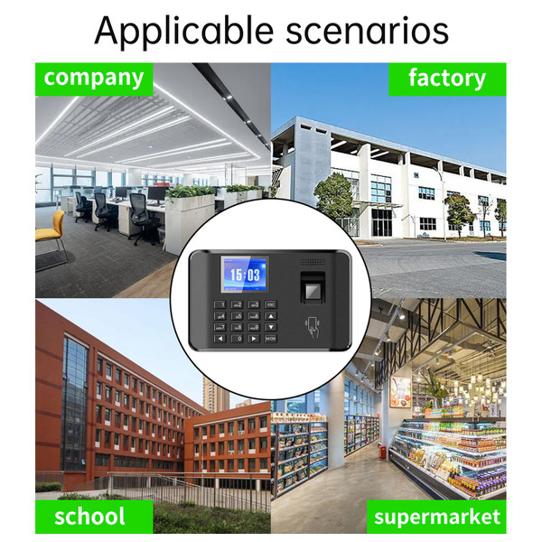 Intelligent Biometric Fingerprint Password Attendance Machine Time Clock Employee Checking-in Recorder 2.4 inch LCD Screen Voice Prompt 11 Languages ID Card Function Time Attendance Machine