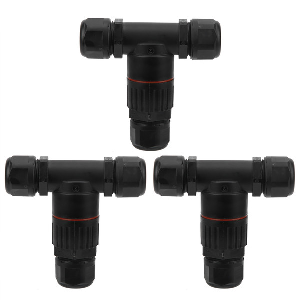 3Pcs IP68 Waterproof Connector Electrical Cable 3 Way T Shape Outdoor Industrial Accessories