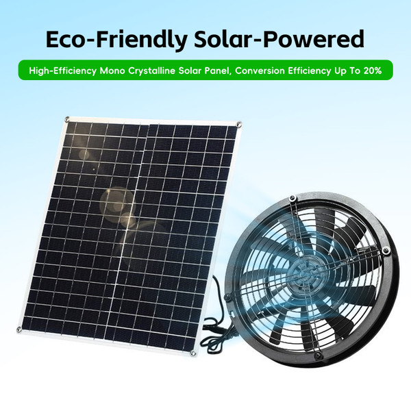 Solar Powered Fan for Camping Outdoor 20W Solar Panel Fan Kit 3000 RPM - IP65 Waterproof Versatile for Homes RVs Greenhouses and Animals