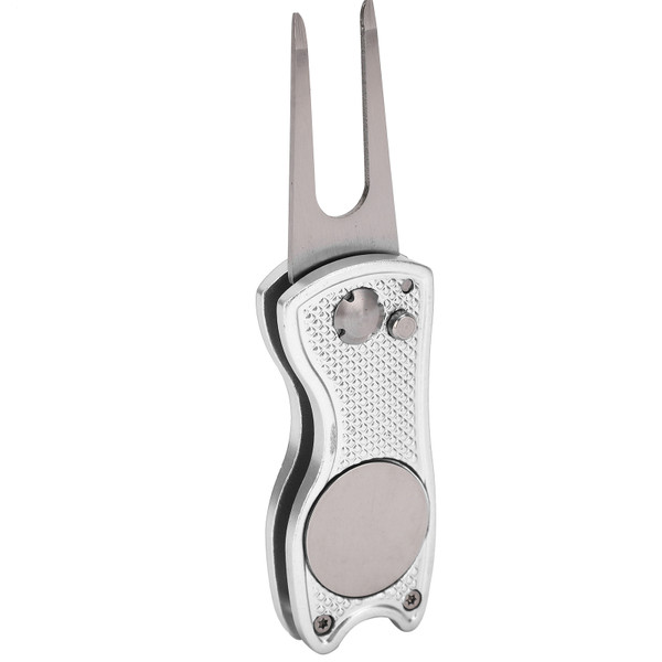 Stainless Steel Golf Fork Metal Foldable Golf Divot Putting Green Fork Divot Repair ToolSilver