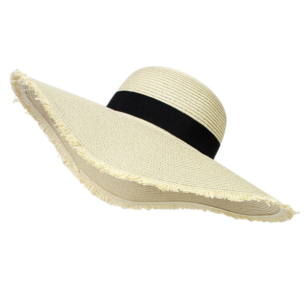 Womens Straw Sun Hat Boho Big Brim Frayed Beach Hat Spring Summer Hat for Outdoors