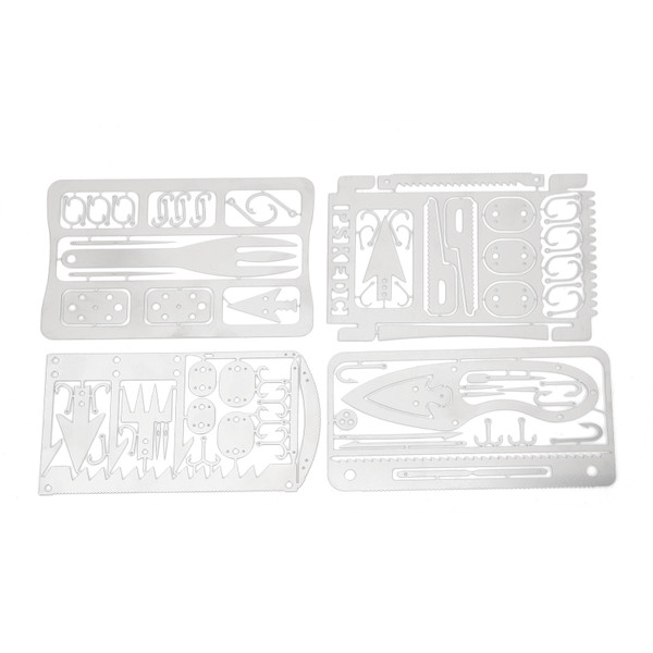 4Pcs Fishing Card Multifunction Stainless Steel Preservative Survival Card for Outdoor Camping