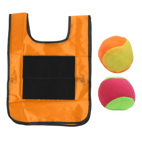 Throwing Ball Vest with Balls Large Hook and Loop Panel Oxford Cloth Waterproof Easy to Put On Stick Game Vest for Kids Orange