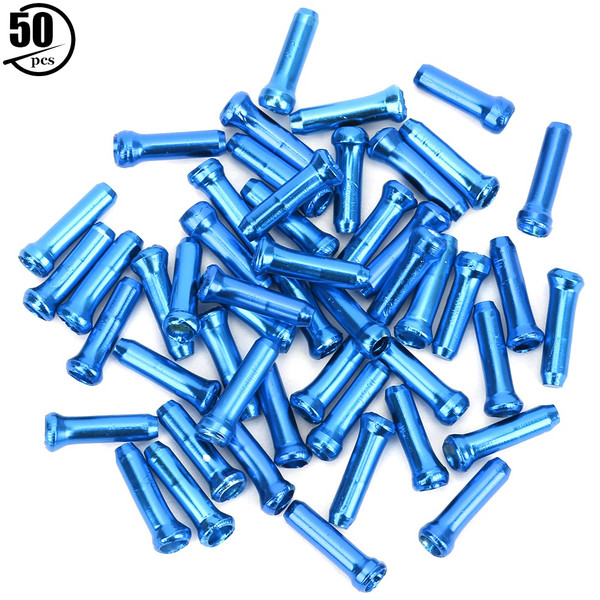 50pcs Bicycle Brake Wire End Core Cap Aluminum Alloy Shifter Cable Crimps Bike SuppliesBlue