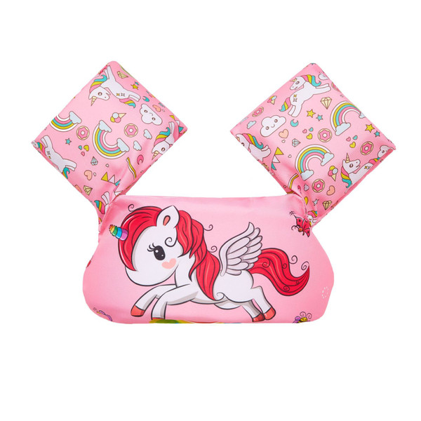 Baby Life Vest Baby Swimming Arm Floats with Shoulder Harness Arm Supports for 2 to 6 Years Old Swimming Pink Horse