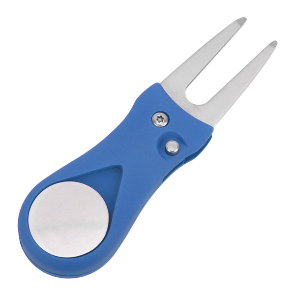 Golf Divot Repair Tool Metal Golf Club Ball Putting Green Fork with Magnetic Ball Marker Blue