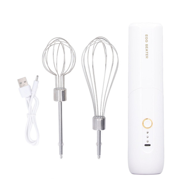 Electric Hand Mixer Foldable 3 Gear High Speed Cordless Portable Egg Whisk with 2 Heads White