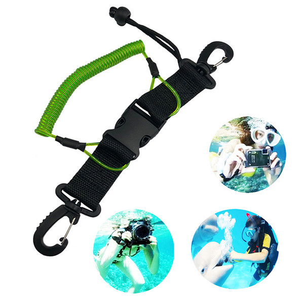 Heavy Duty Diving Lanyard Stainless Steel Carabiner Clips Quick Release Buckle Coil Lanyard for Dive Cameras and Lights