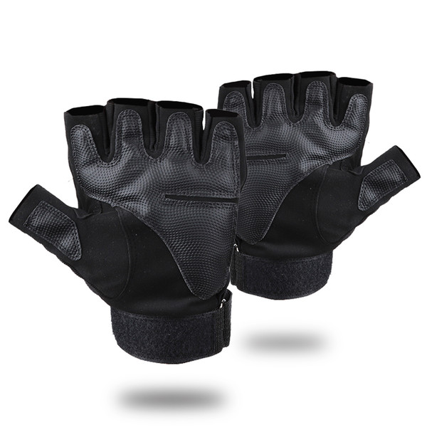 A Pair of Black Outdoor Cycling Anti-Skid Sports Super Fiber Wear Resistant Silicone Fitness Tactics Half Finger Gloves(Half Finger Gloves L)