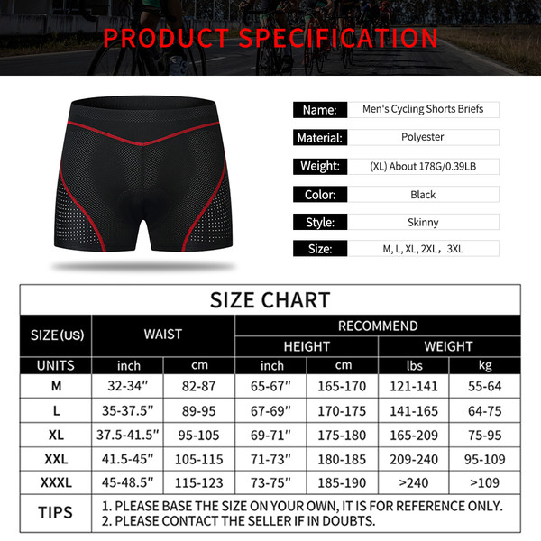 Men Cycle Shorts Gel Padded MTB Bicycle Bike Underwear Shorts Breathable Quick Dry Biking Shorts