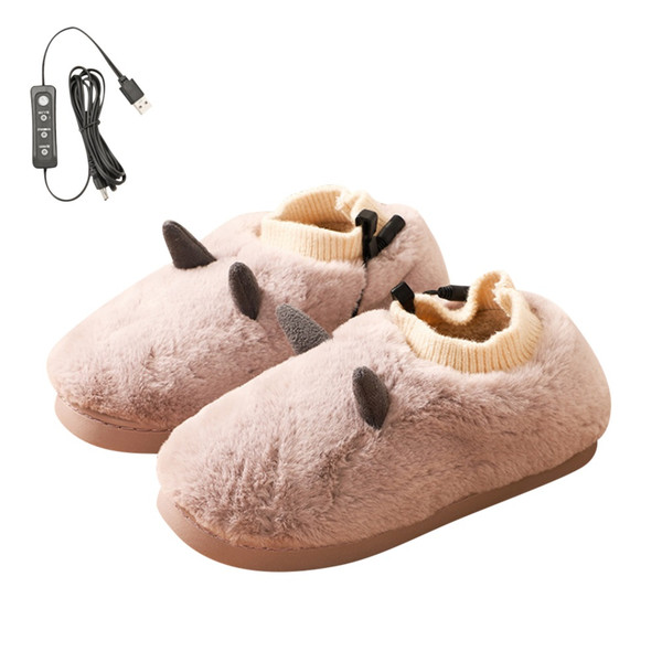 USB Heated Slippers Plush Temperature Adjustable Heating Slippers Anti Slip Slippers Winter Foot Warmer for Women