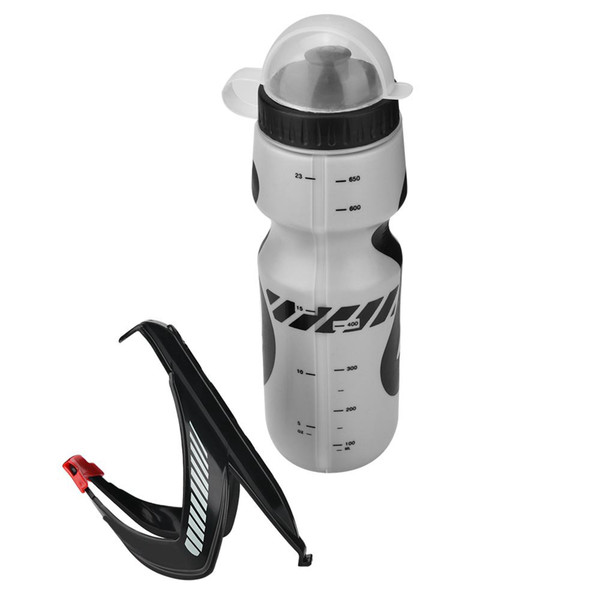 650ml Water Bottle with Bicycle Holder Cage Bracket for Cycling Mountain Bikes (Grey)