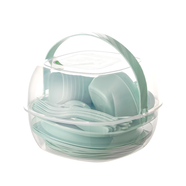 Plastic Tableware Set Outdoor Portable Camping Cutlery Set Picnic Tableware with Shortage Box Mint Green