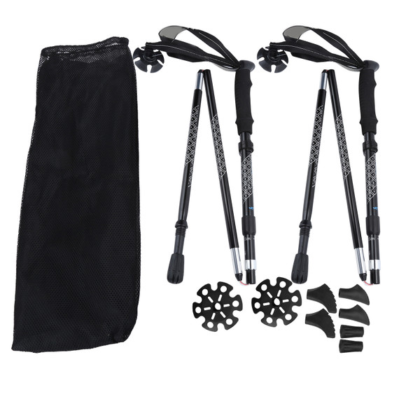 1Pair 5Sections Folding Damping Alpenstock Inner Lock Telescopic Hiking Walking Sticks
