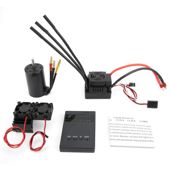 RC 3660 3300KV Brushless Motor 80A ESC Programming Card Heat Sink Combo Set for 1/8 RC Car