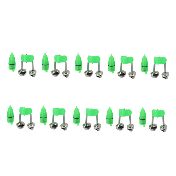 10pcs LED Night Fishing Rod Bite Bait Alarm Light with Twin Bells Fish Bait Alert Grass Green
