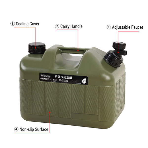 12L Camping Water Containers Portable Emergency PE Water Tank with Faucet for Camping Hiking