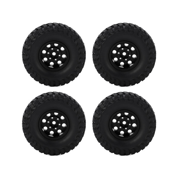 4Pcs 55mm Aluminum Alloy Tires Square Pattern Tires with 8 Hole Wheel Hub for Axial SCX24 1/24 RC Car Upgrade PartsBlack