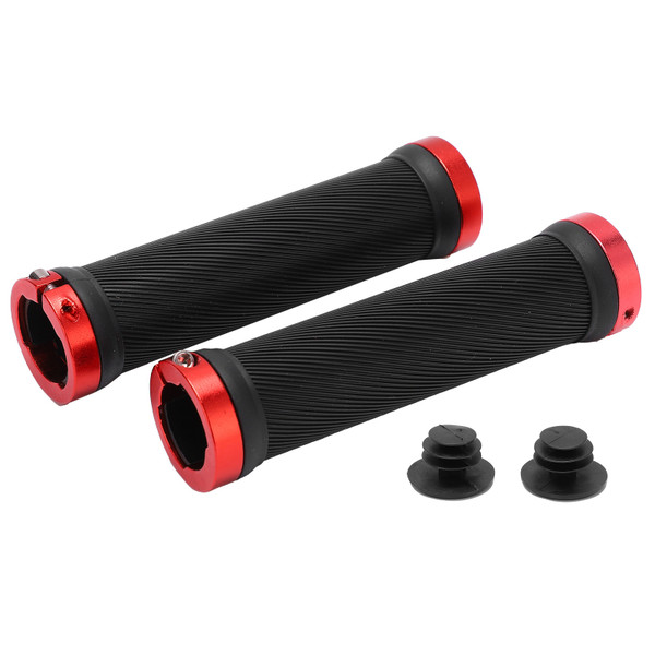 2pcs Bike Grips Rubber Anti Slip Bicycle Handlebar with Plastic Covers for 22mm Road Mountain Bicycle ReplacementRed