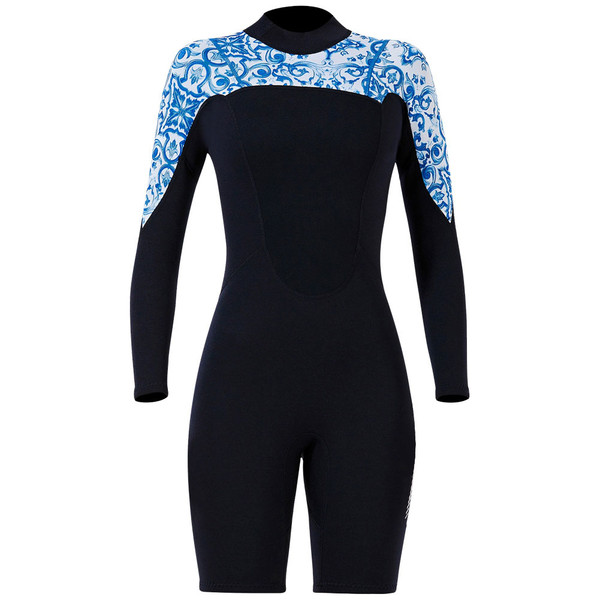 1.5MM Diving Onepiece Swimsuit Wetsuit Short Trousers for Snorkeling Surfing(Woman Blue S)