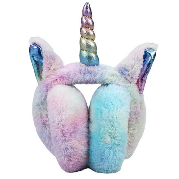 Rainbow Earmuffs for Women Kids Girls Gradient Ears Foldable Soft Plush Comfortable Earmuffs Winter Ear Warmers Christmas Gift
