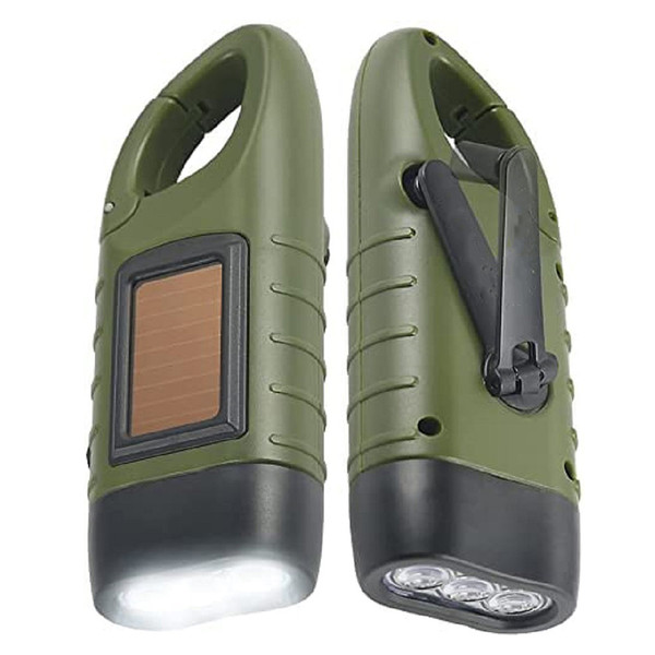 LED Portable Flashlight Multifunction Solar Charging Manual Power Generation Torch Light for Camping Emergency Green