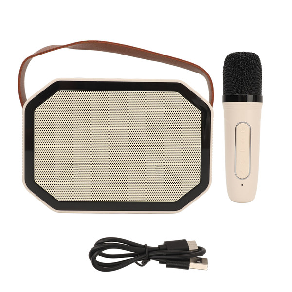 Mini Karaoke Machine Set Portable Stable Transmission Bluetooth Speaker with Wireless Microphones for Home Party White Single Mic