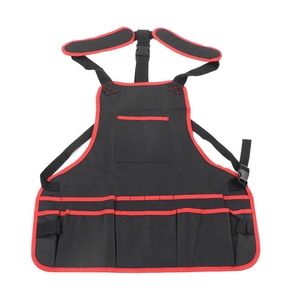 Tool Apron Multiple Pockets Oil Proof Waterproof Oxford Cloth Adjustable Garden Work Tool Apron for Cooking Woodworking Red Edging