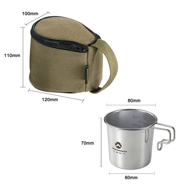 Four Outdoor Stainless Steel 210ml Sierra Cups with a Storage Bag Picnic Tableware Portable Barbecue Hiking Camping Cup Picnic Cookware