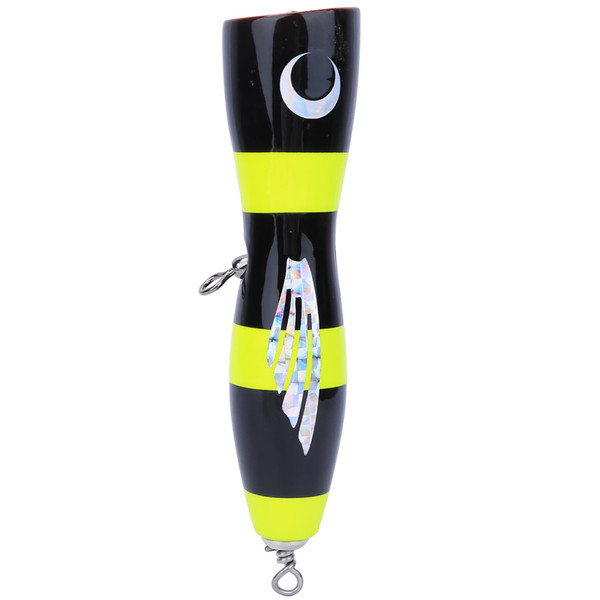 Wooden Large Artificial Popper Fish Lure Topwater Simulation Bait Sea Fishing Tackleblack yellow