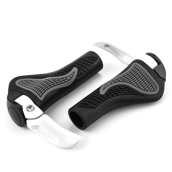 2pcs Mountain Bike Bicycle Comfortable Handlebar Rubber Grips Bar End (White)