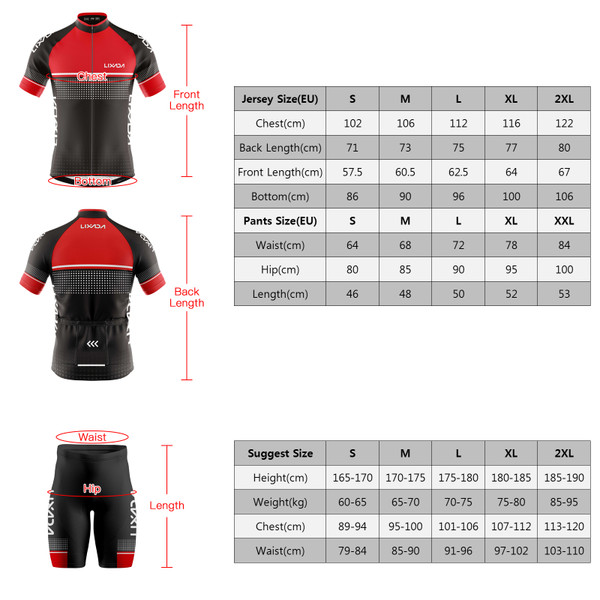 Lixada Men Cycle Jersey Set Breathable Quick-Dry Short Sleeve Biking Shirt and Foam Padded Shorts MTB Cycle Outfit Set