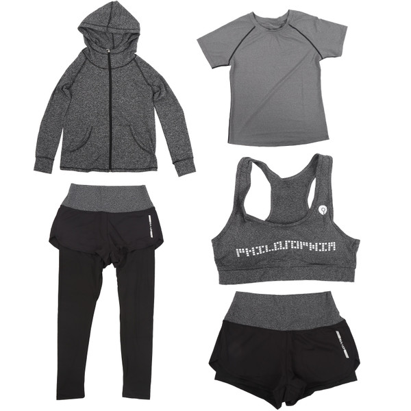 5pcs Women Yoga Set Sportswear Gym Coat Long Sleeve Top Leggings Shorts Yoga SuitDark Gray XL