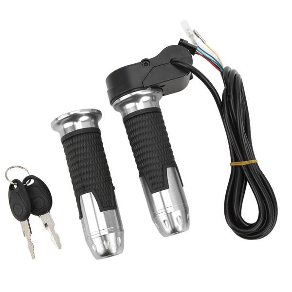 1 Pair 12V‑99V Throttle Grips Universal Twist Throttle Accelerator Grip Handlebar with Keys for Electric Bike ScooterSilver
