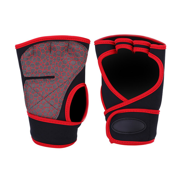 1 Pair Anti skid Sports Weight Lifting Half Finger Protection Gym Gloves (Red, L)