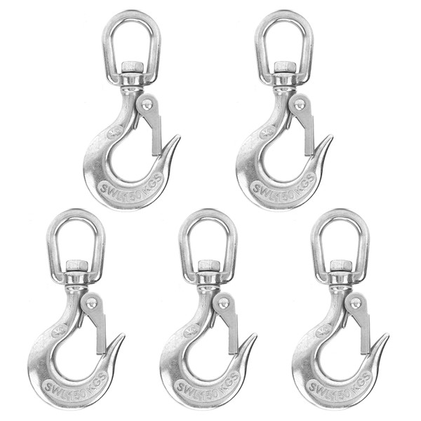 5pcs Stainless Steel Eye Slip Hook with Safety Latch Lifting Hoisting Chain Hooks