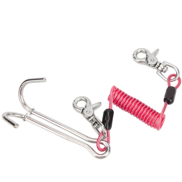 316 Stainless Steel Diving Current Hook Double Reef Drift Hook with Spiral Coil LanyardRose Red