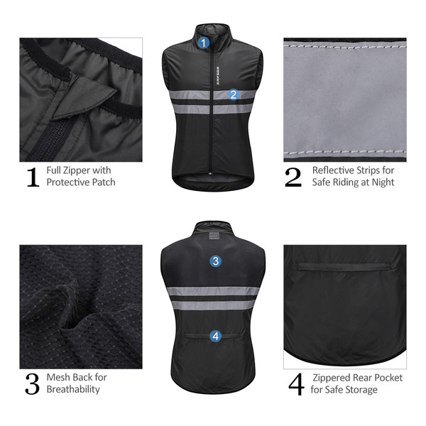 Wosawe Sleeveless Cycle Jersey Windproof Breathable MTB Bike Riding Top Sports Jacket for Men and Women